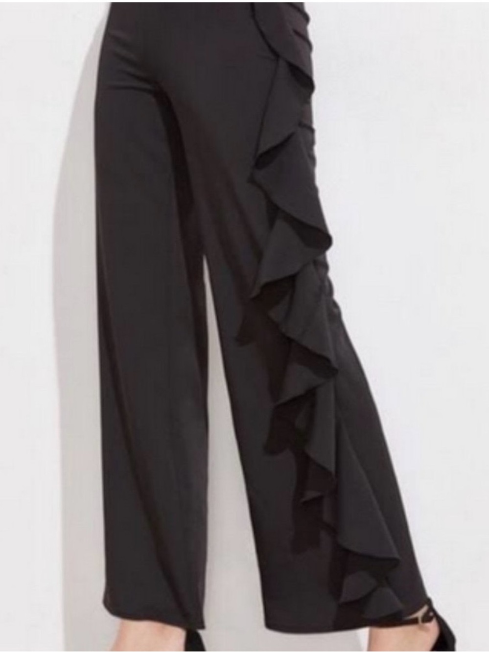 JS Boutique Black Wide-Leg Ruffle Side Pants 613